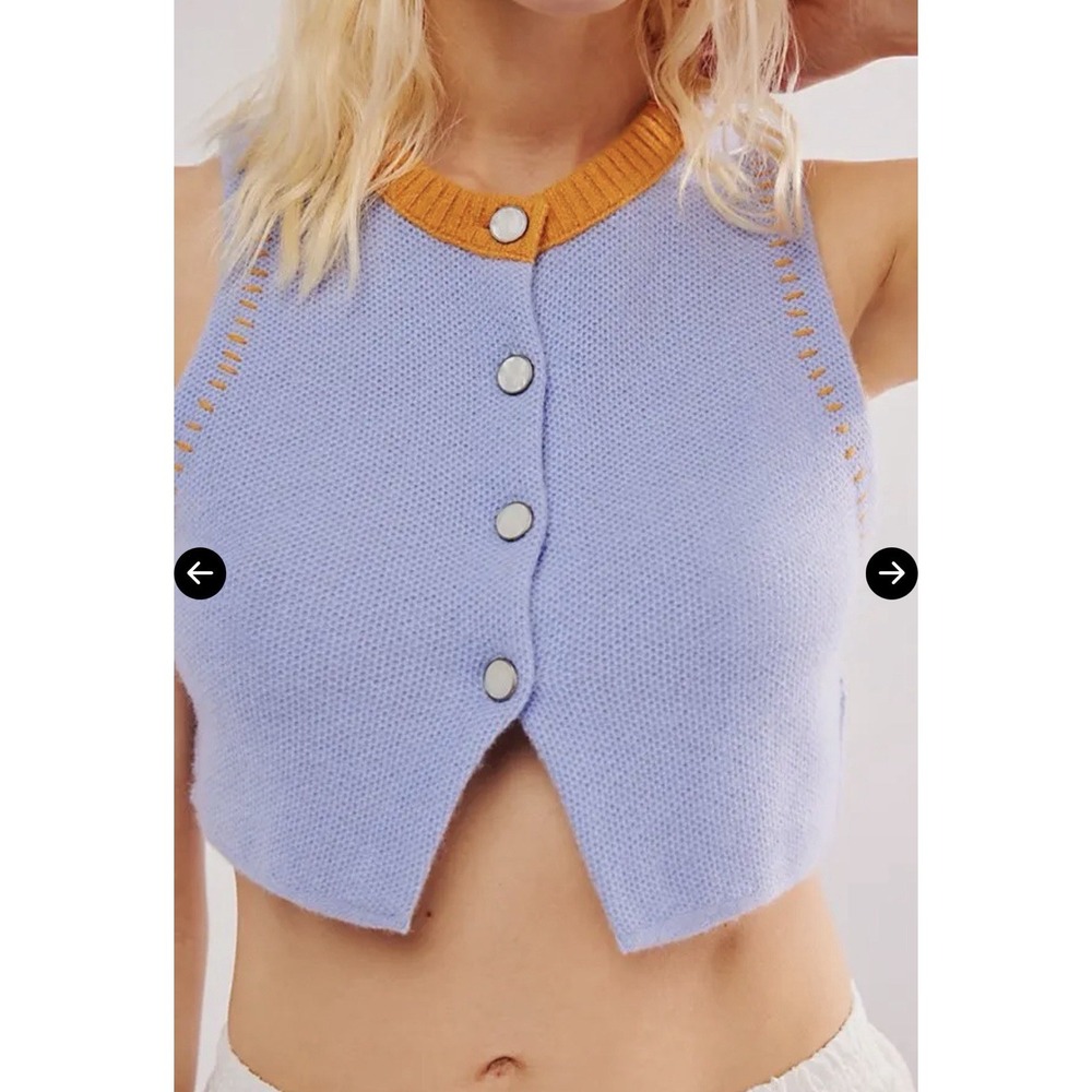 Free People Sammi‎ Cashmere Knit Sweater Vest Periwinkle Blue Pastel Retro Indie - Picture 2 of 16